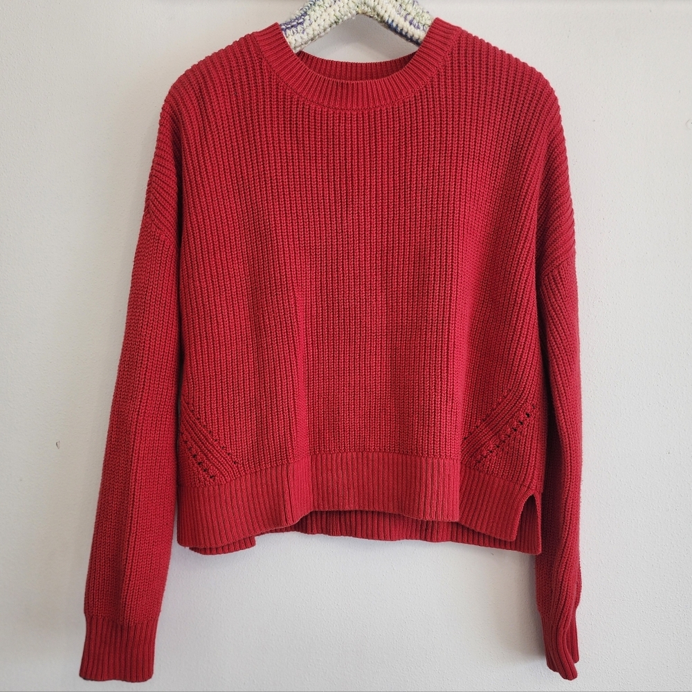 Duluth Trading‎ Co. Red Heritage Shaker Stitch Sweater - Size L - Picture 2 of 7